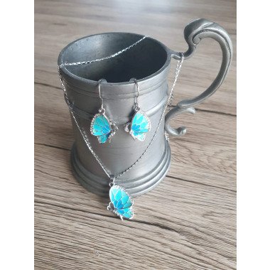 Blau & Türkis Schmetterling Ohrringe Und Anhänger Halskette Set | Schmuck