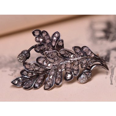 Eichenblatt Diamant Gold Und Silber Brosche Mid Victorian Floral Themed
