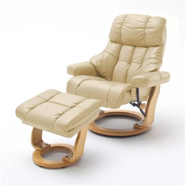 Funktionssessel in Beige & Relaxsessel Calgary XXL in Creme Leder und Natur