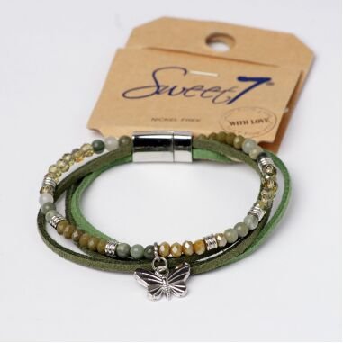 Modeschmuck Armband von Sweet7 aus Perlen  Veganleder in Grün