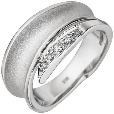 SIGO Damen Ring 585 Gold Weißgold teil matt 5 Diamanten Brillanten Diamantring