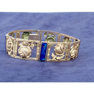 18, 5 cm Antikes Jugendstil Doublé Armband Florales Design Vergoldet Mit Rosen