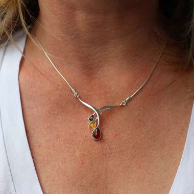 Collier, Halskette Aus Bernstein Mit Silberkette 925, Necklace Amber &