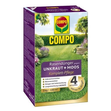 COMPO Rasendünger gegen Unkraut+Moos Komplett-Pflege 3 kg für 100 m² 