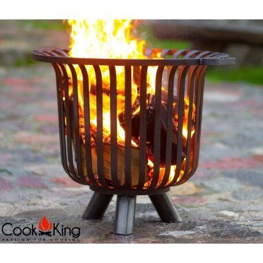 CookKing Feuerkorb Holzaufbewahrung Massiv VERONA Gusseisen Feuerschale