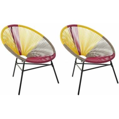 Gartenstuhl mexikanischer Stuhl rot gelb beige 2er Set Rattanstuhl Acapulco - Bu