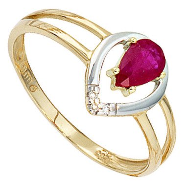 Goldring aus Metall & SIGO Damen Ring 585 Gold Gelbgold bicolor 1 Rubin rot 3 Diamanten Brillanten
