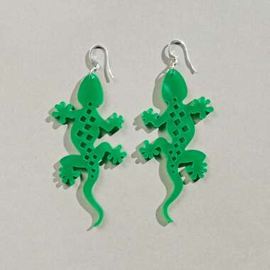 Hippieohrring aus Silber & Eidechse Ohrringe/Gecko Smaragd Grün Eidechsen