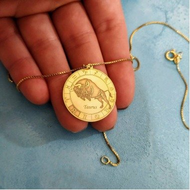 Medaillon aus Gold & 14K Massivgold Stier Halskette Sternzeichen Anhänger