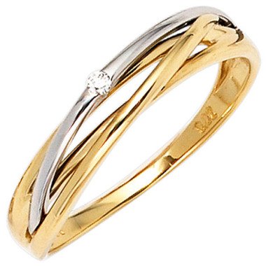 SIGO Damen Ring 585 Gold Gelbgold Weißgold bicolor 1 Diamant Brillant 0,02ct.