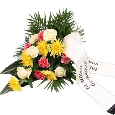 Trauersträuße & Trauerstrauß in Gelb-Weiß-Rosa mit Rosen, Nelken und
