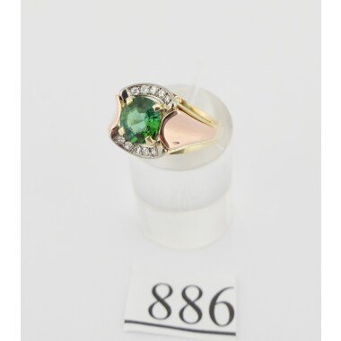 80Er Jahre Diamanten 0, 1 Ct Bicolor Damen Gold Ring 585 14K Turmalin Grün