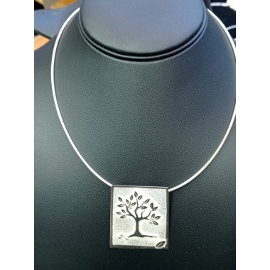 Design-Silberkette, 925Er Silber, Decor Baum Mit Blatt