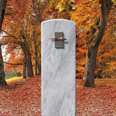Grabstein für Einzelgrab mit Engel & Grabstele Marmor mit Kleinem Bronze