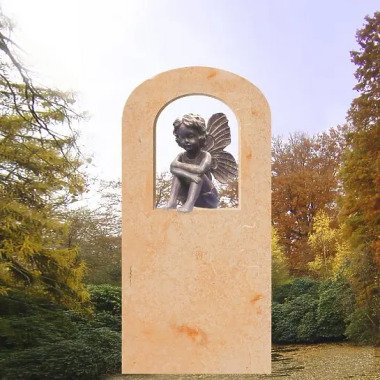 Grabstein für Kindergrab aus Bronze & Grabstein mit kleiner Bronze Elfe