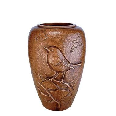Grabvase aus Bronze & Schöne Bronze Grabvase mit Vogel / hellbraun Persephone