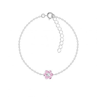 Kinder Mädchen Armband Blume mit Strass in pink 925er Silber
