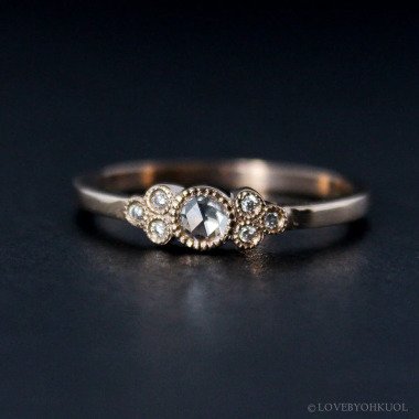 Rose Gold Art Deco Geschnitten Diamant Verlobungsring Vintage Inspiriert Hand 