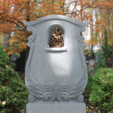 Urnengrabstein mit Statue & Urnengrabmal Marmor Bronze Madonna Figur Benissimo