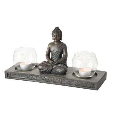 Windlicht Tablett Buddha, L32/B10/H14 cm, braun