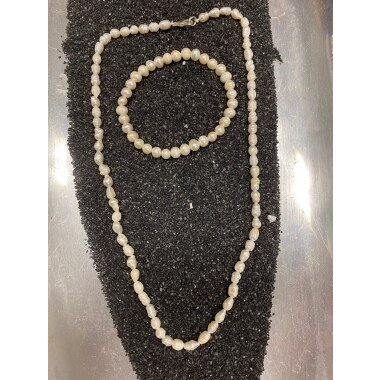 Damen Schmuck Set Perlen Halskette Mit Armband Süßwasser Handgemacht