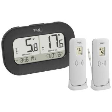 Digital-Thermometer in Schwarz & TFA Dostmann DOUBLE-CHECK Funk-Thermometer digital Schwarz