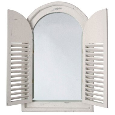 Esschert Design Spiegel mit Fensterläden, antiker Spiegel, Holzrahmen, Farbe: an
