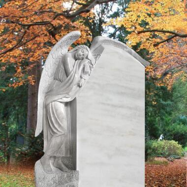 Heller Grabstein mit Friedhofsengel Fidelia