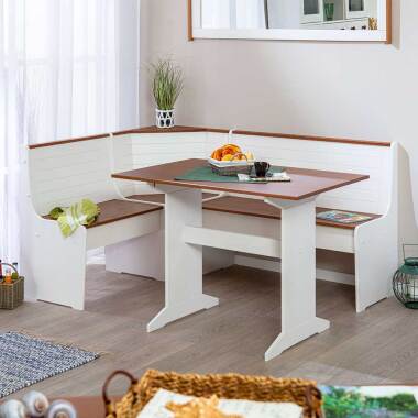 Kiefernholztisch in Weiß & Günstige Sitzecke mit Eckbank und Tisch Weiß