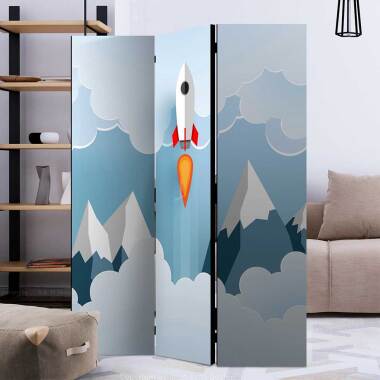 Kinderzimmer Trennwand in Bunt Wolken Motiv mit Rakete