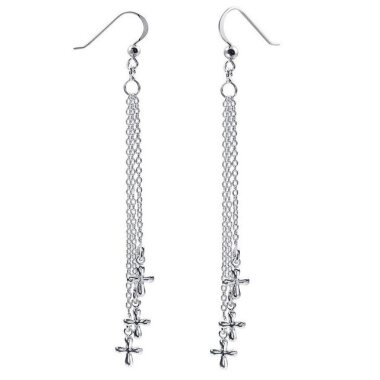 Lange Ohrringe aus Silber & Materia Paar Ohrhänger Damen Silber Kreuze Lang SO-226, 925 Sterling