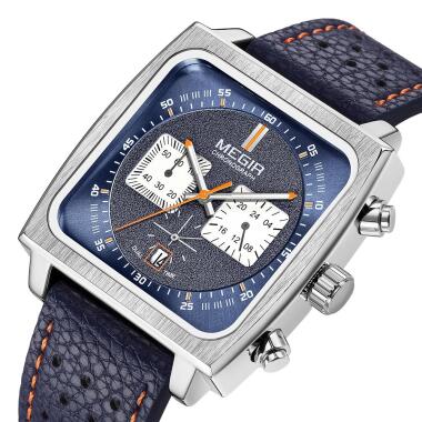 MEGIR Herren Rechteck Business Arbeit Analoge Quarz Chronograph Leuchtende Sport Armbanduhr