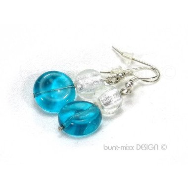 Ohrhänger Türkisblau Aquablau Glasperlen Silbereinzug Boho Hippie Strand
