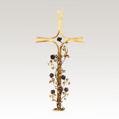 Romantisches Grabkreuz aus Metall mit Rosenranke Calabria / Schmiedebronze