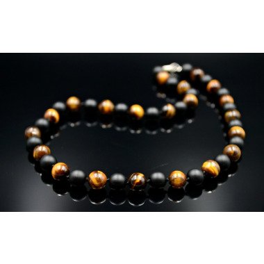 Tigerauge Perlen Halskette Herren Edelstein Onyx Geschenk Für Männer