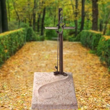 Urnengrabstein mit Kreuz & Kalkstein Urnengrab Platte mit Bronze Kreuz Edera