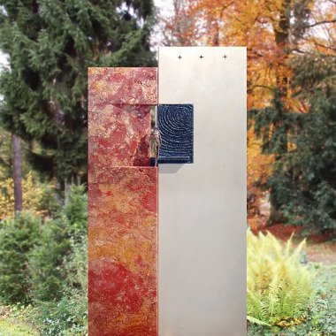 Ausgefallener Grabstein mit Skulptur & Grabstein Travertin Kalkstein farbig