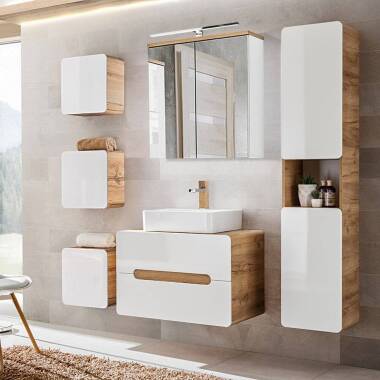 Badezimmer Komplett-Set Hochglanz weiß, Wotan