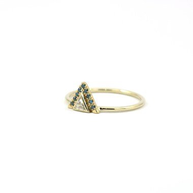 Diamant Ring Verlobungsring Dreiecksschliff Mit Pave Blue Diamonds 14K Gold
