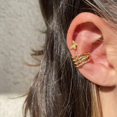 Ear Cuff Ohrring Damen Frauen 4-Line Handarbeit in Gold Schmuck Mypa Mode