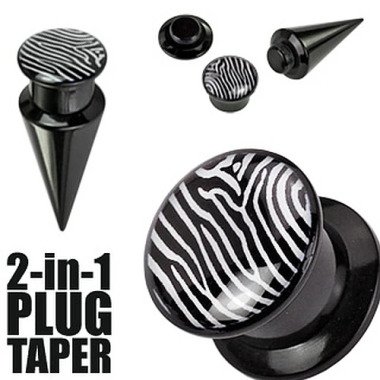 Flesh Tunnel aus Acryl & Plug/Taper 2-in-1 wechselbar mit Zebra Motive