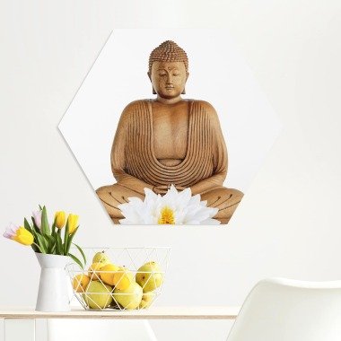 Hexagon-Forexbild Lotus Holz Buddha