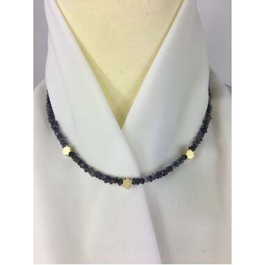 Iolite Beads With Gold Flowers Between & A Forged Closure
