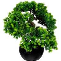 Künstliche Bonsai-Lärche, 5 Zweige, grün, ca. 37 cm, schwarzer Keramiktopf 15 x 