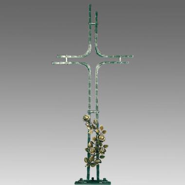 Schmiedeeisen Grabkreuz mit Bronze Rose Valko