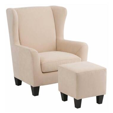 TV-Sessel in Weiß & Kaminsessel in Creme Weiß Microfaser Fußhocker (zweiteili
