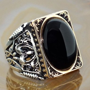 925 Sterling Silber Herren Ring Mit Schwarzen Onyx Einzigartigen Eleganten