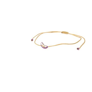 Bettelarmband aus Gold & Winziger Mond Violett Gold Kordel Armband/Fußkette