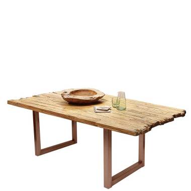 Design Tisch & Designtisch aus Teak Recyclingholz Bügelgestell in Braun