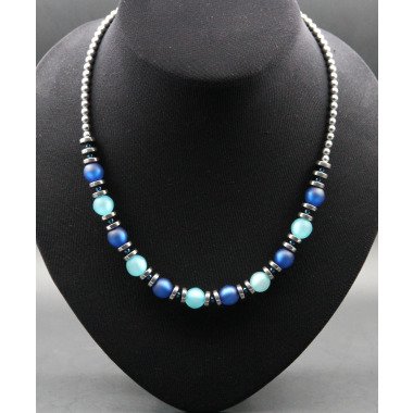 Edelstahlkette aus Silber & Blau Polaris Perlenkette Damen Geometrisch